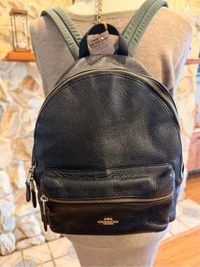 Coach Black Pebbled Leather Backpack with Gold Hardware